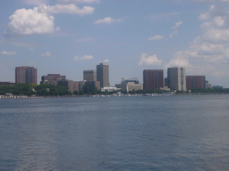 Memorial Drive and surrounding buildings, viewed from the other side of the Charles River, at Harvard Bridge