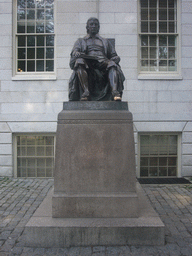 Statue of John Harvard, in front of University Hall, at Harvard