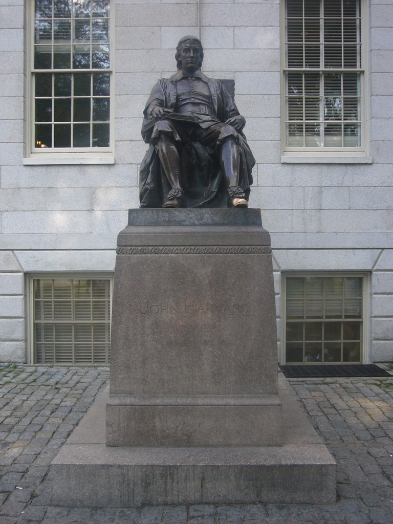 Statue of John Harvard, in front of University Hall, at Harvard