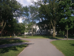 The Old Yard, University Hall, the statue of John Harvard and the Memorial Church, at Harvard