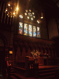 Stained glass windows and the altar in the Old South Church