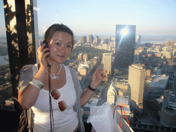 Miaomiao and a view from the Prudential Tower on the John Hancock Tower and the city center