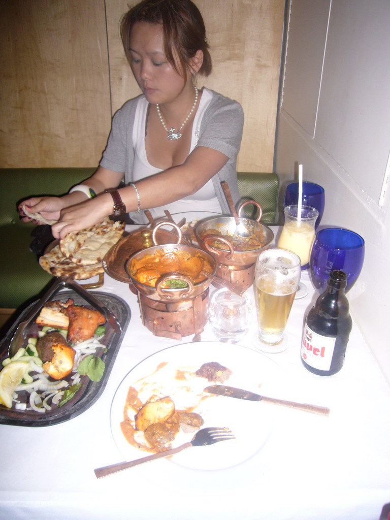Miaomiao having dinner in Kashmir Indian Restaurant at Newbury Street