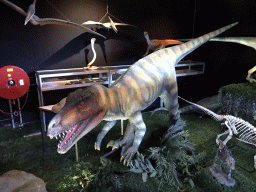 Statues and skeletons of a Herrerasaurus and other Dinosaurs at the Upper Floor of the Museum Building of the Oertijdmuseum