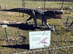 Statue of an Ornithosuchus in the Garden of the Oertijdmuseum, with explanation