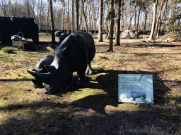 Statues of Etruscan Rhinoceroses in the Oertijdwoud forest of the Oertijdmuseum, with explanation