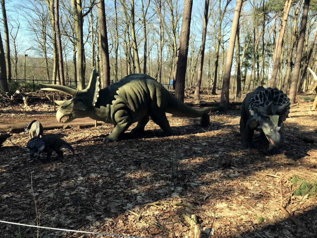 Statues of Triceratopses in the Oertijdwoud forest of the Oertijdmuseum