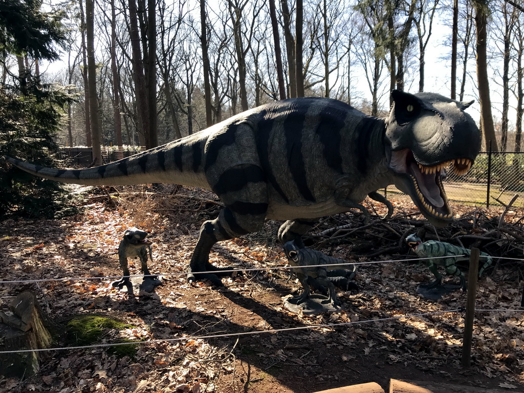 Statue of a Tyrannosaurus Rex in the Oertijdwoud forest of the Oertijdmuseum