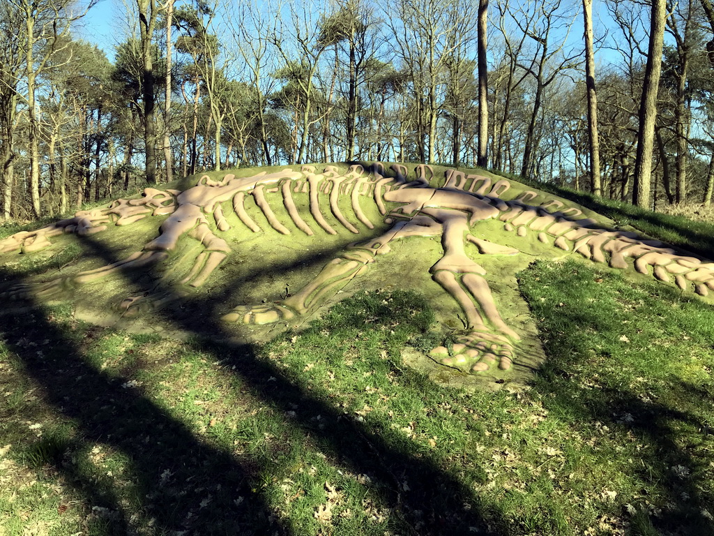 Skeleton of a Dinosaur in the Oertijdwoud forest of the Oertijdmuseum