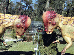 Statues of Pachycephalosauruses in the Garden of the Oertijdmuseum