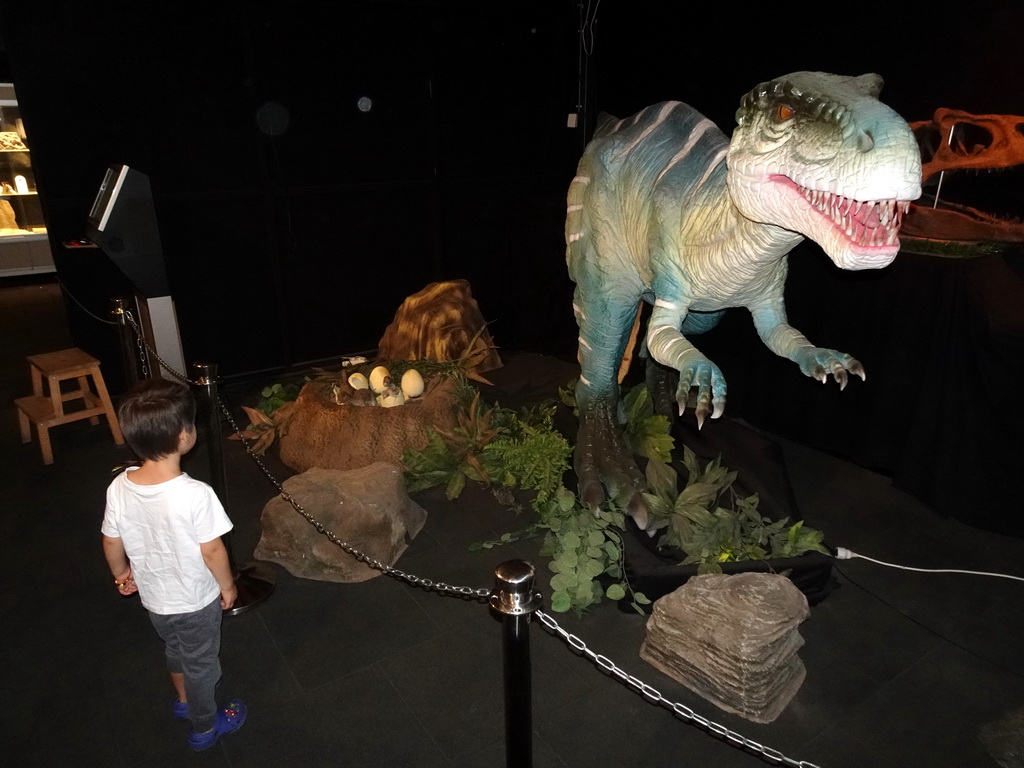 Statue of a Dinosaur and eggs at the Upper Floor of the Museum Building of the Oertijdmuseum