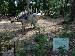 Statue of a Kentrosaurus in the Oertijdwoud forest of the Oertijdmuseum, with explanation