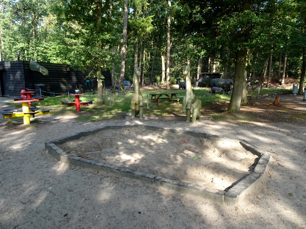 Dinosaur excavation sandbox at the Oertijdwoud forest of the Oertijdmuseum
