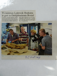 Newspaper article about the Oertijdmuseum in the TV show `De Grote Tuinverbouwing`, at the restaurant at the Lower Floor of the Museum building