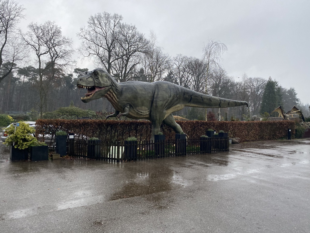 Statue of a Tyrannosaurus Rex at the entrance to the Oertijdmuseum at the Bosscheweg street