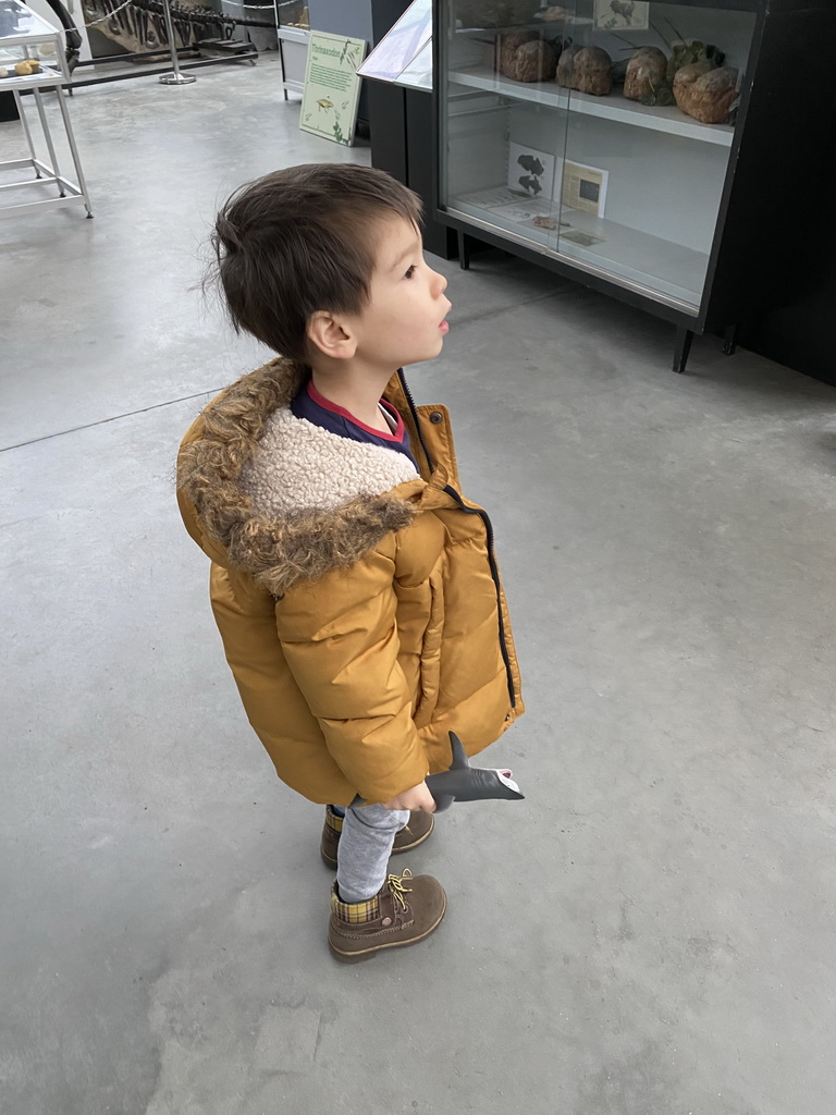 Max with a shark toy at the Lower Floor of the Dinohal building of the Oertijdmuseum