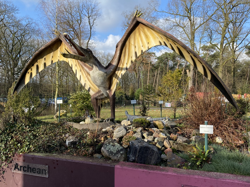 Cearadactylus statue in the garden of the Oertijdmuseum, viewed from the entrance at the Bosscheweg street