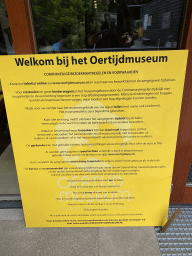 Sign about the COVID-19 rules at the entrance to to the Oertijdmuseum at the Bosscheweg street