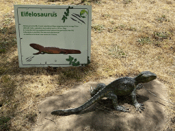 Statue of an Eifelosaurus in the Garden of the Oertijdmuseum, with explanation