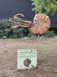 Statue of an Ammonite in the Garden of the Oertijdmuseum, with explanation