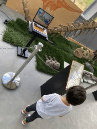 Max looking at a movie about Betasuchus at the Lower Floor of the Dinohal building of the Oertijdmuseum