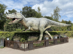 Statue of a Tyrannosaurus Rex at the entrance to the Oertijdmuseum at the Bosscheweg street