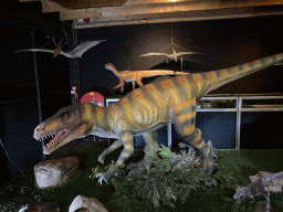 Statue of a Herrerasaurus and other Dinosaurs at the Upper Floor of the Museum Building of the Oertijdmuseum