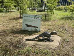 Eifelosaurus statue at the Garden of the Oertijdmuseum, with explanation
