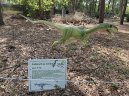 Statue of a Betasuchus in the Oertijdwoud forest of the Oertijdmuseum, with explanation