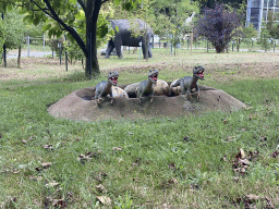 Statues of young Giganotosauruses and eggs in the Garden of the Oertijdmuseum