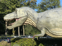 Statue of a Tyrannosaurus Rex at the entrance to the Oertijdmuseum at the Bosscheweg street