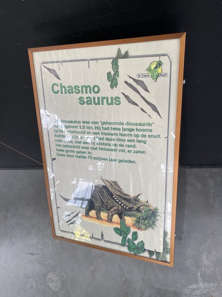 Explanation on the Chasmosaurus at the Lower Floor of the Dinohal building of the Oertijdmuseum