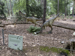 Statues of Ornithomimuses in the Oertijdwoud forest of the Oertijdmuseum, with explanation