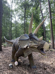 Statue of a Triceratops in the Oertijdwoud forest of the Oertijdmuseum