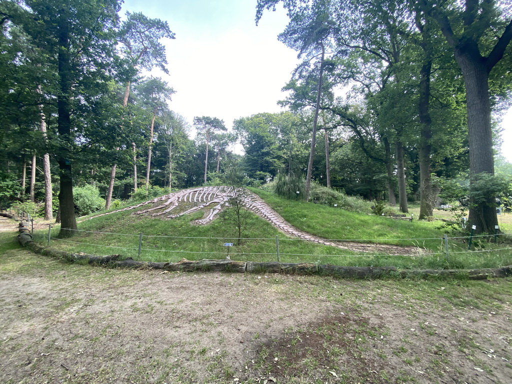 Skeleton of a Dinosaur in the Oertijdwoud forest of the Oertijdmuseum