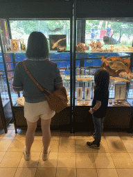 Miaomiao and Max at the shop at the Lower Floor of the Museum building of the Oertijdmuseum