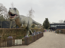 Statue of a Tyrannosaurus Rex at the entrance to the Oertijdmuseum at the Bosscheweg street