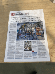 Newspaper article on the possible discovery of a new dinosaur species at the Oertijdmuseum, at the Lower Floor of the Dinohal building