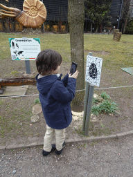 Max playing with the Dino Hunter Boxtel app in the Garden of the Oertijdmuseum