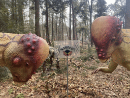 Statues of Pachycephalosauruses in the Oertijdwoud forest of the Oertijdmuseum