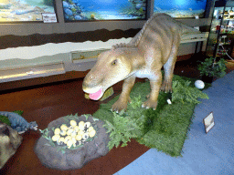 Statues of a Maiasaura and Maiasura eggs at the Lower Floor of the Museum Building of the Oertijdmuseum