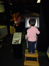 Max with a statue of a Utahraptor at the Upper Floor of the Museum Building of the Oertijdmuseum, with explanation