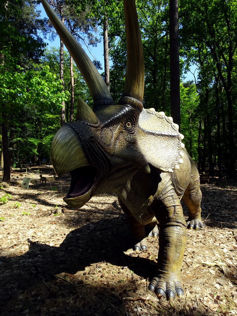 Statue of a Triceratops in the Oertijdwoud forest of the Oertijdmuseum