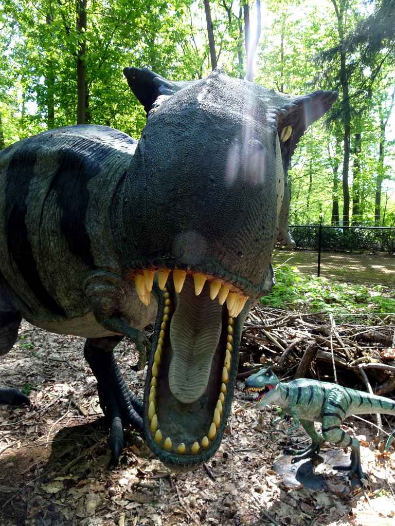 Statue of a Tyrannosaurus Rex in the Oertijdwoud forest of the Oertijdmuseum