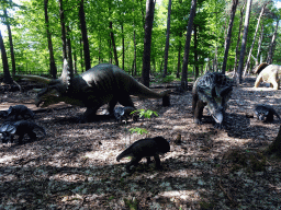Statues of Triceratopses in the Oertijdwoud forest of the Oertijdmuseum