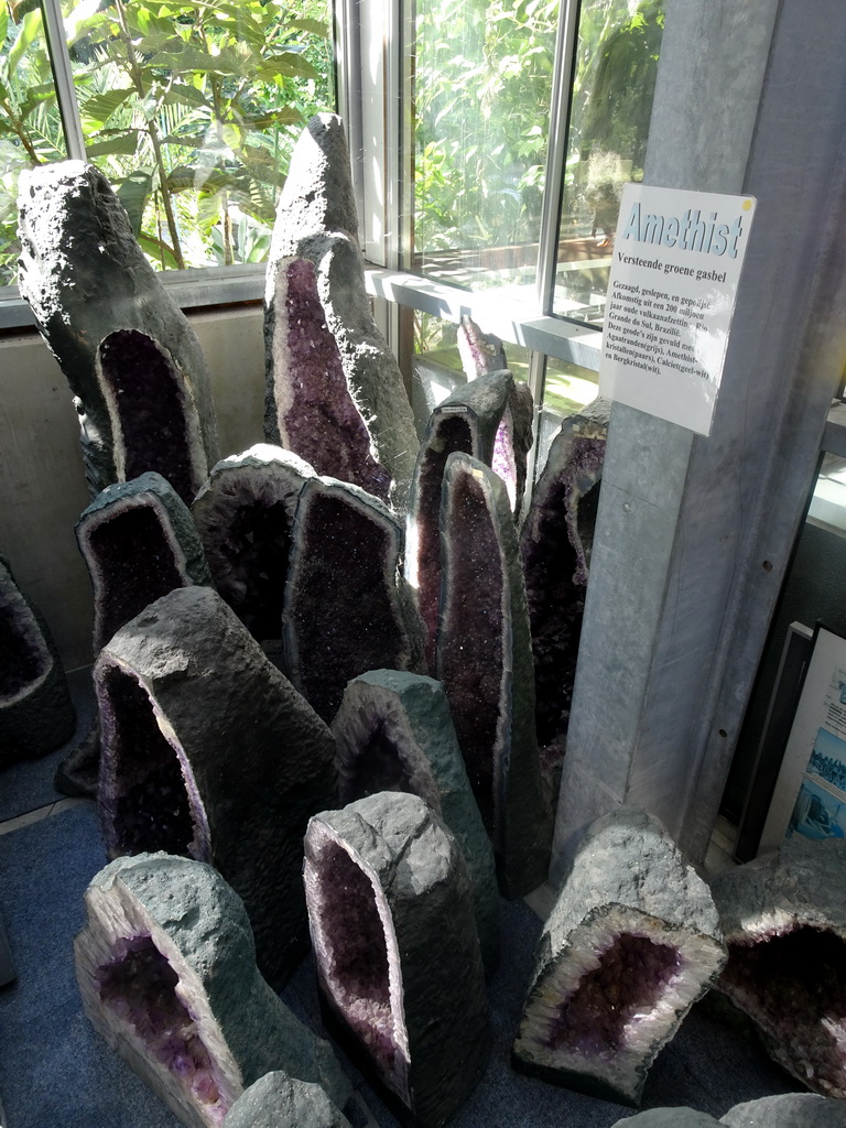 Amethysts at the Lower Floor of the Dinohal building of the Oertijdmuseum, with explanation