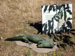 Statue of a Diplocaulus in the Garden of the Oertijdmuseum, with explanation