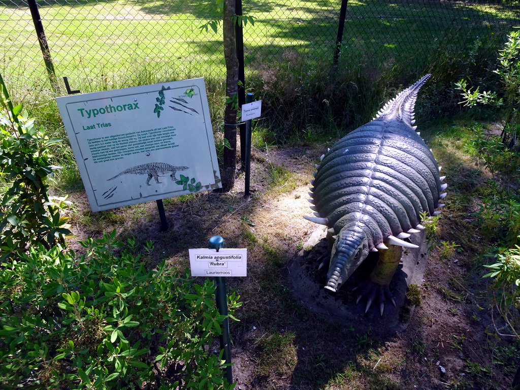 Statue of a Typothorax in the Garden of the Oertijdmuseum, with explanation