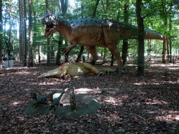 Statue of a Tyrannosaurus Rex in the Oertijdwoud forest of the Oertijdmuseum