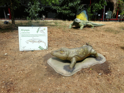 Statue of an Eryops in the Garden of the Oertijdmuseum, with explanation